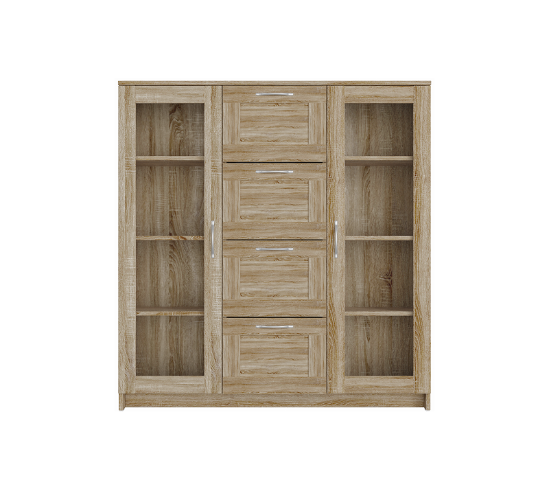 Тумба-витрина с 2 дверцами и с 4 ящиками Sirius сонома 117x123