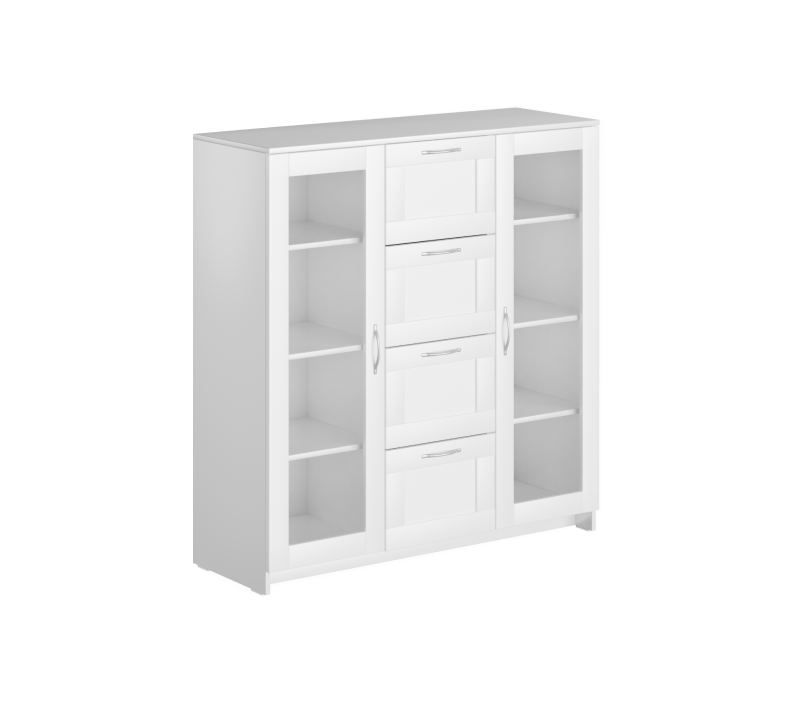 Тумба-витрина с 2 дверцами и с 4 ящиками Sirius белый 117x123_2