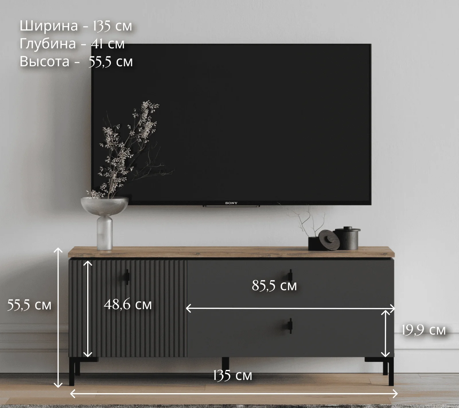 Тумба под телевизор Сан Джиминьяно антрацитовый/дуб нокс RTV1D2S_3