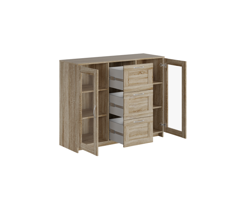 Тумба-витрина с 2 дверцами и с 3 ящиками Sirius сонома 117x95_1