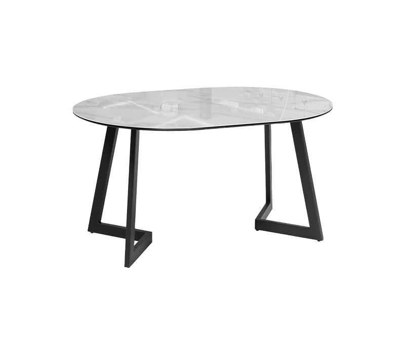 Стол круглый Алингсос белый мрамор/черный_1