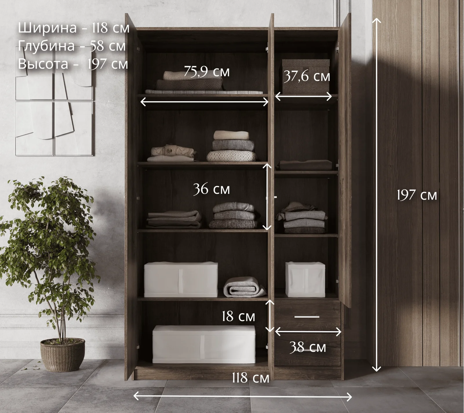 Шкаф Непо дуб монастырский SZF3D2S_5