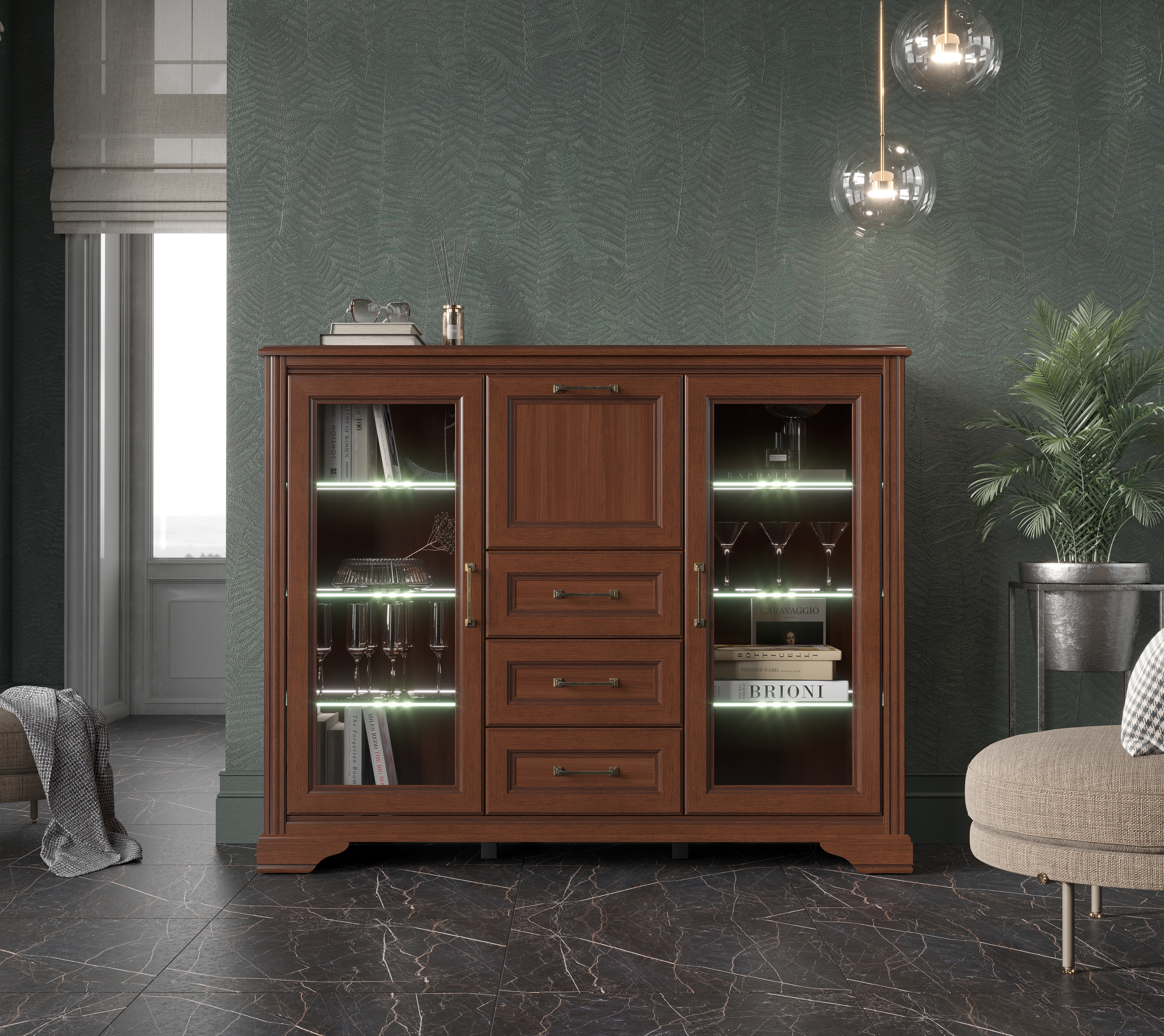 Тумба-витрина с подсветкой Stylius орех донской KOM2W1B3S_1