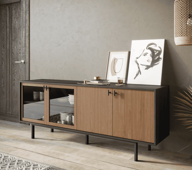 Тумба-витрина Emerson коричневый/черный EM13_3