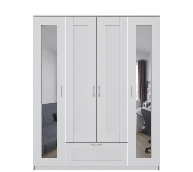 Шкаф комбинированный с 4 дверцами и ящиком Sirius белый