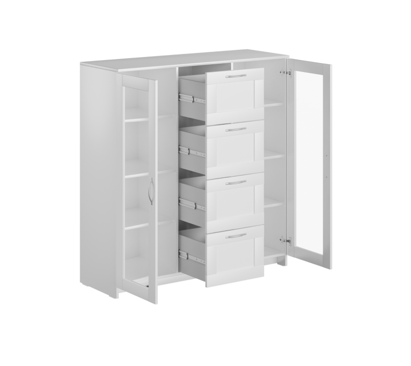 Тумба-витрина с 2 дверцами и с 4 ящиками Sirius белый 117x123_1