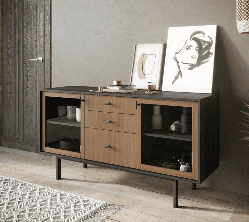 Тумба-витрина Emerson коричневый/черный EM14_3