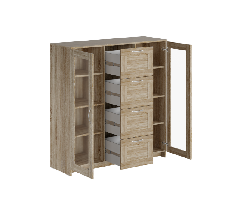 Тумба-витрина с 2 дверцами и с 4 ящиками Sirius сонома 117x123_1