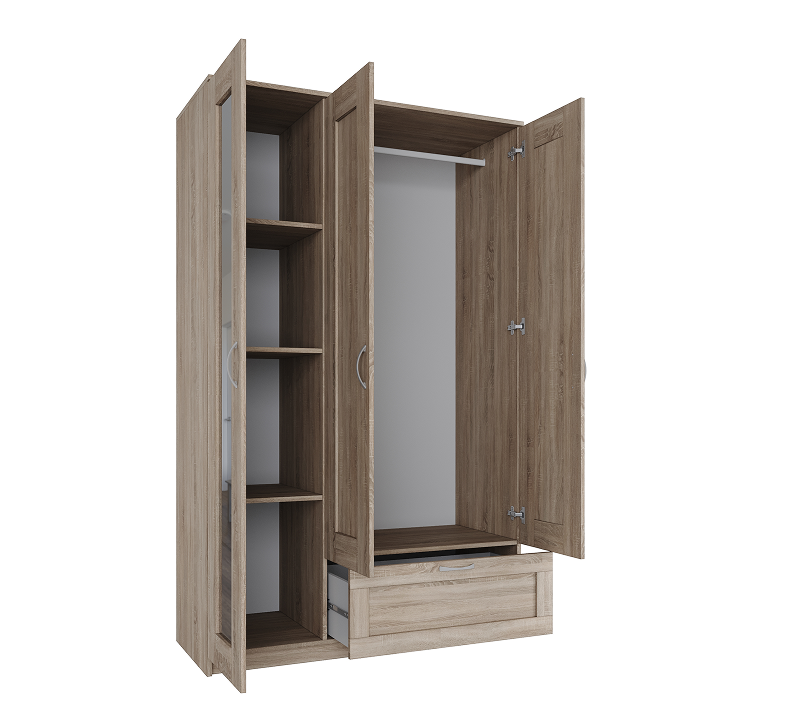 Шкаф комбинированный с 3 дверцами и ящиком Sirius сонома_1