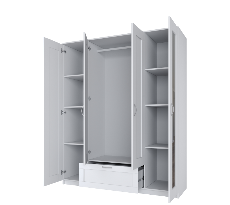 Шкаф комбинированный с 4 дверцами и ящиком Sirius белый_1