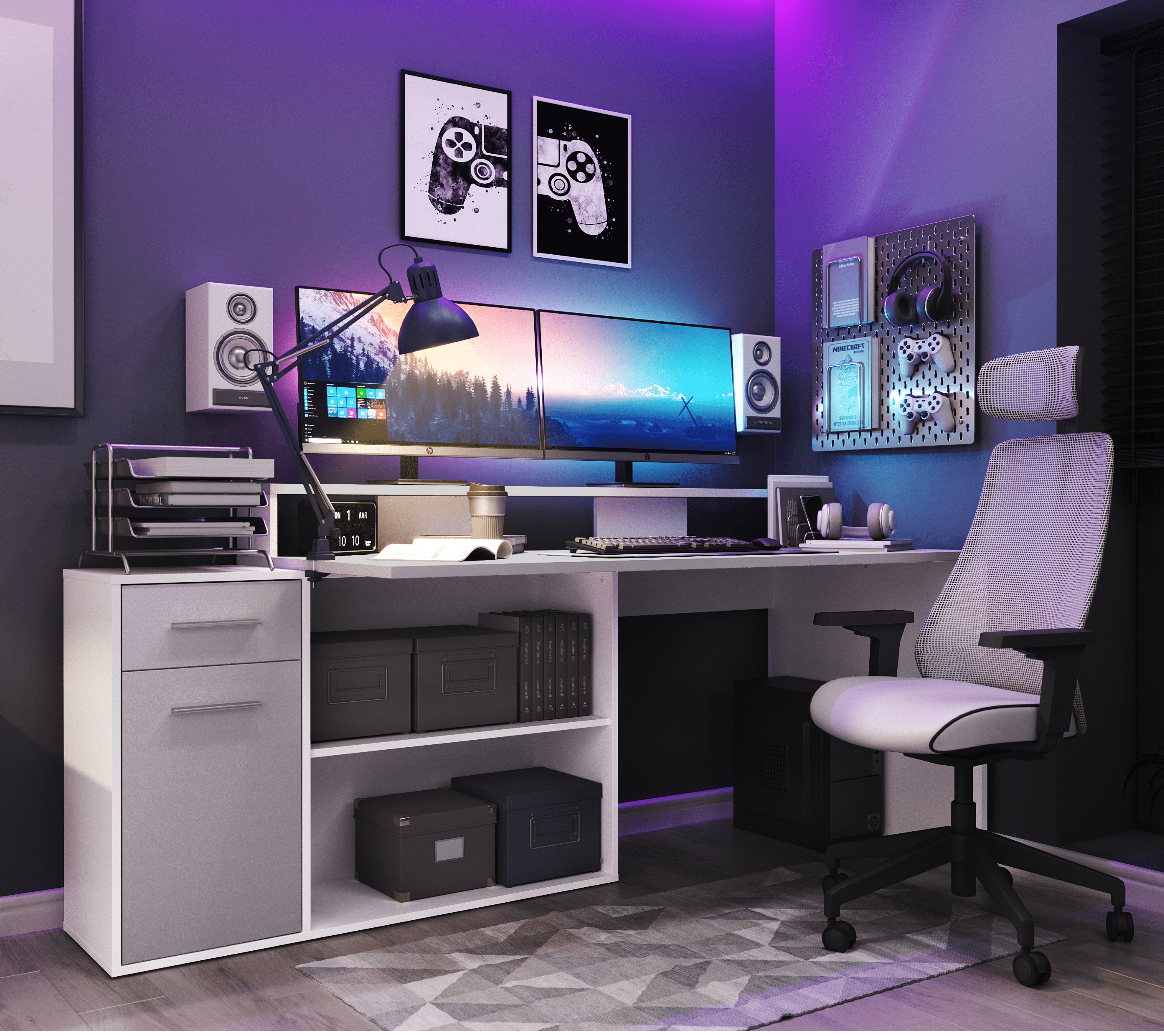 Стол письменный GAMER белый/стальной серый BIU1D1S_4