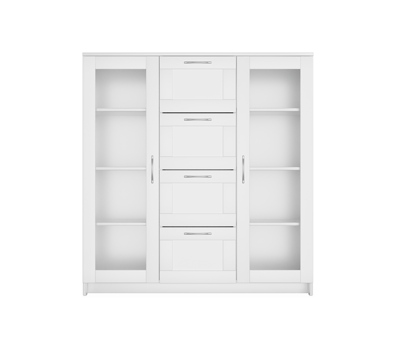 Тумба-витрина с 2 дверцами и с 4 ящиками Sirius белый 117x123