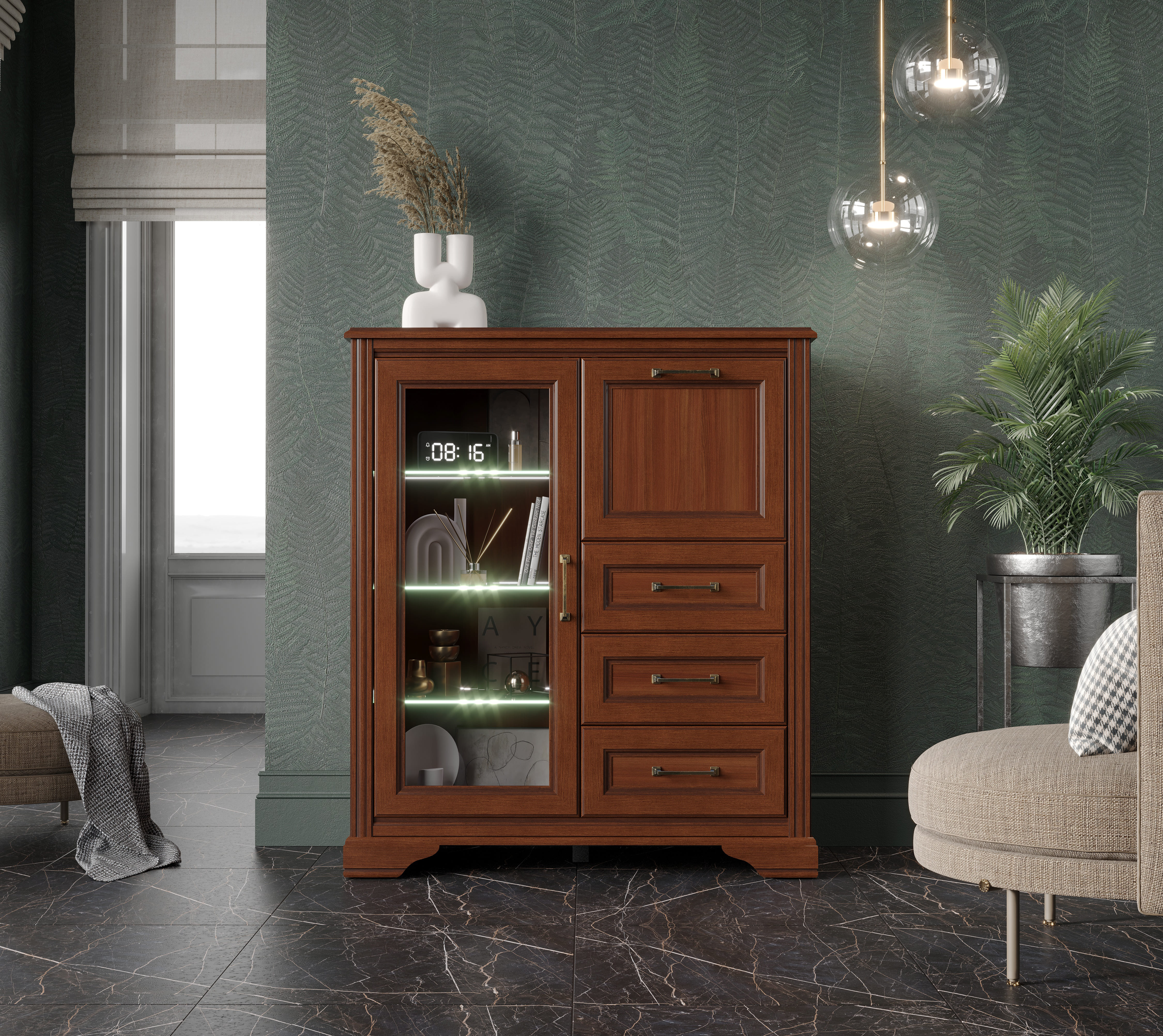 Тумба-витрина с подсветкой Stylius орех донской KOM1W1B3S_1