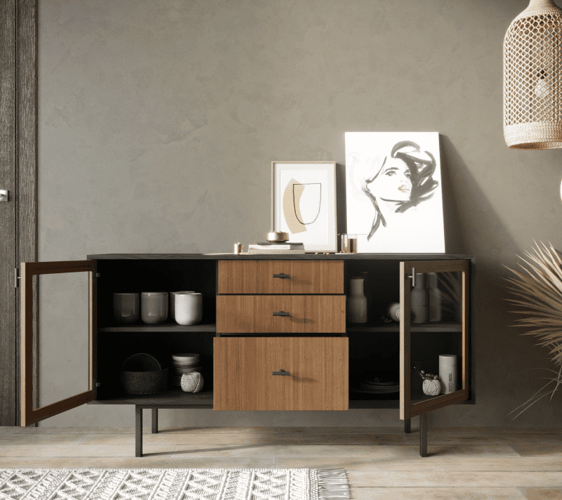 Тумба-витрина Emerson коричневый/черный EM14_2