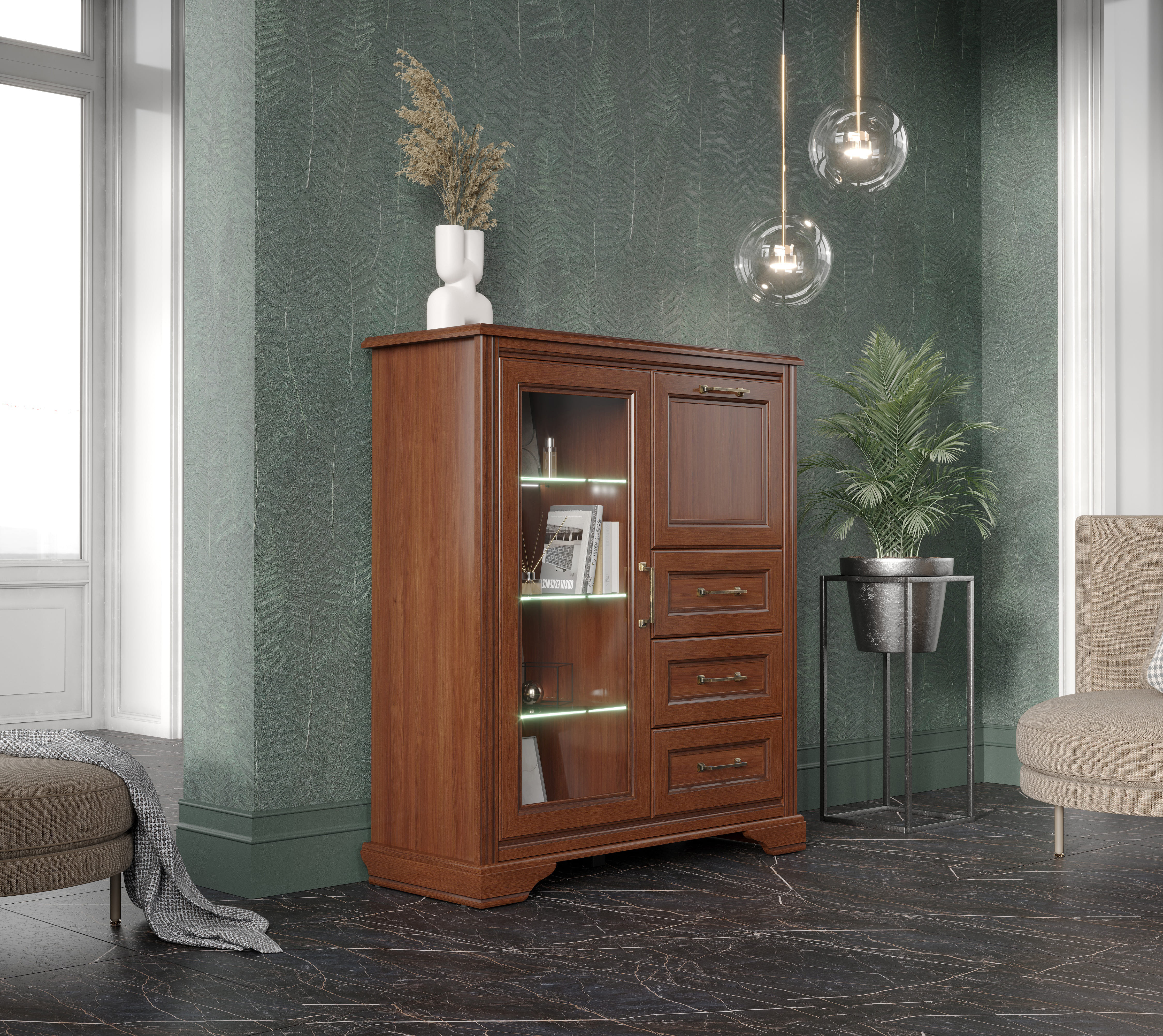 Тумба-витрина с подсветкой Stylius орех донской KOM1W1B3S_3