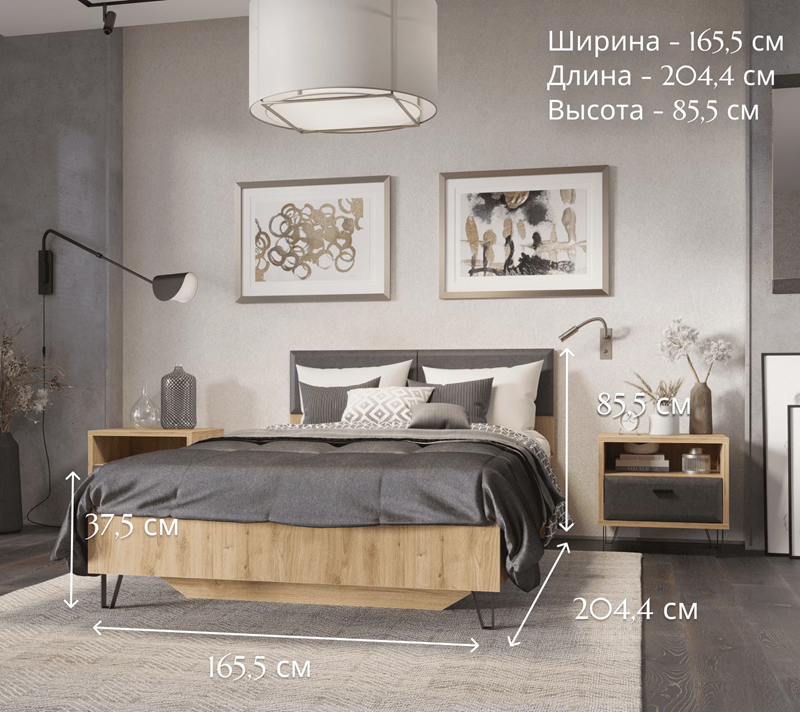 Кровать с подъемным механизмом Grace дуб наварра/графит LOZ160х200_2