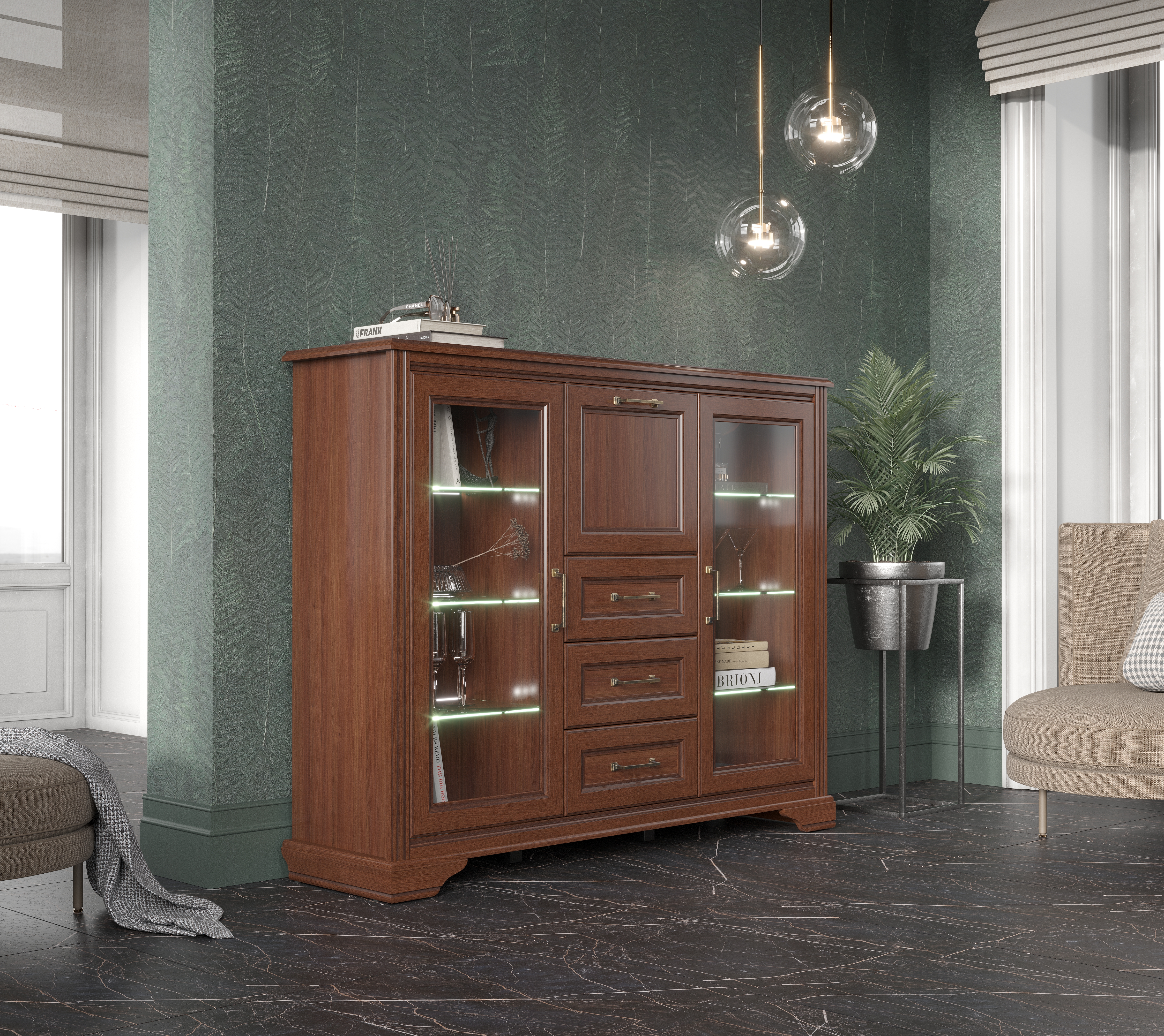 Тумба-витрина с подсветкой Stylius орех донской KOM2W1B3S_3