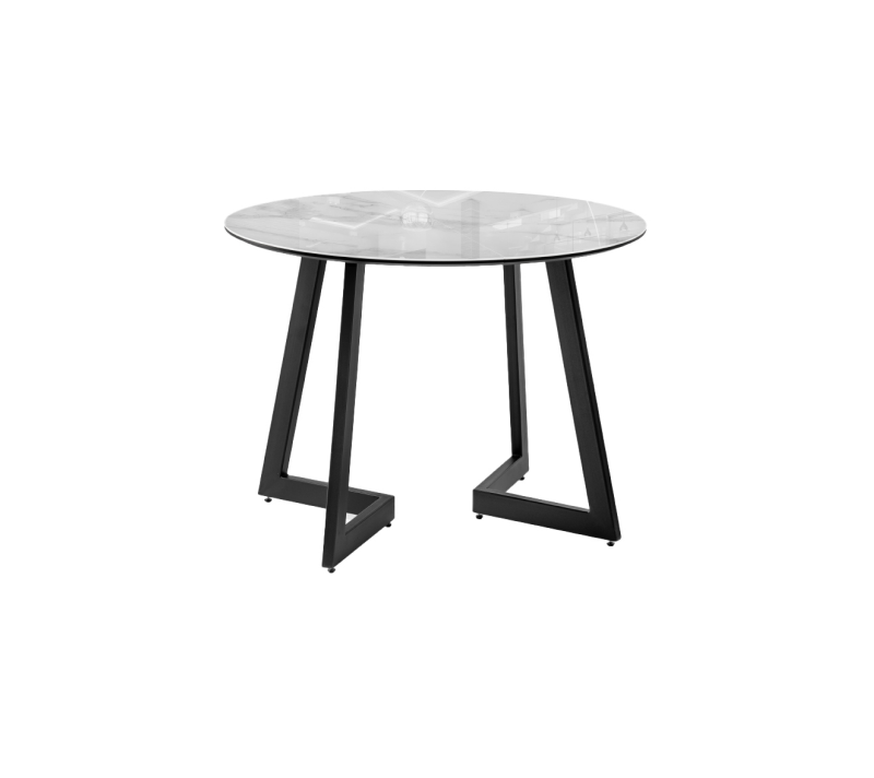 Стол круглый Алингсос белый мрамор/черный