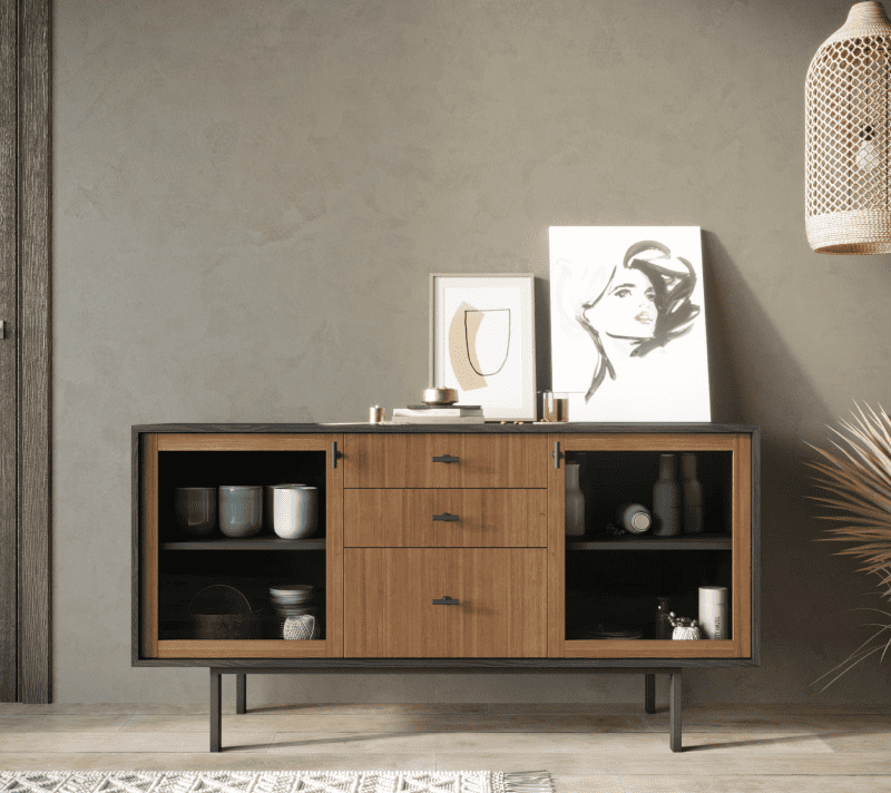 Тумба-витрина Emerson коричневый/черный EM14_1