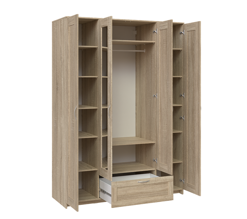 Шкаф с зеркалом, 4 дверцами и ящиком Sirius сонома_1